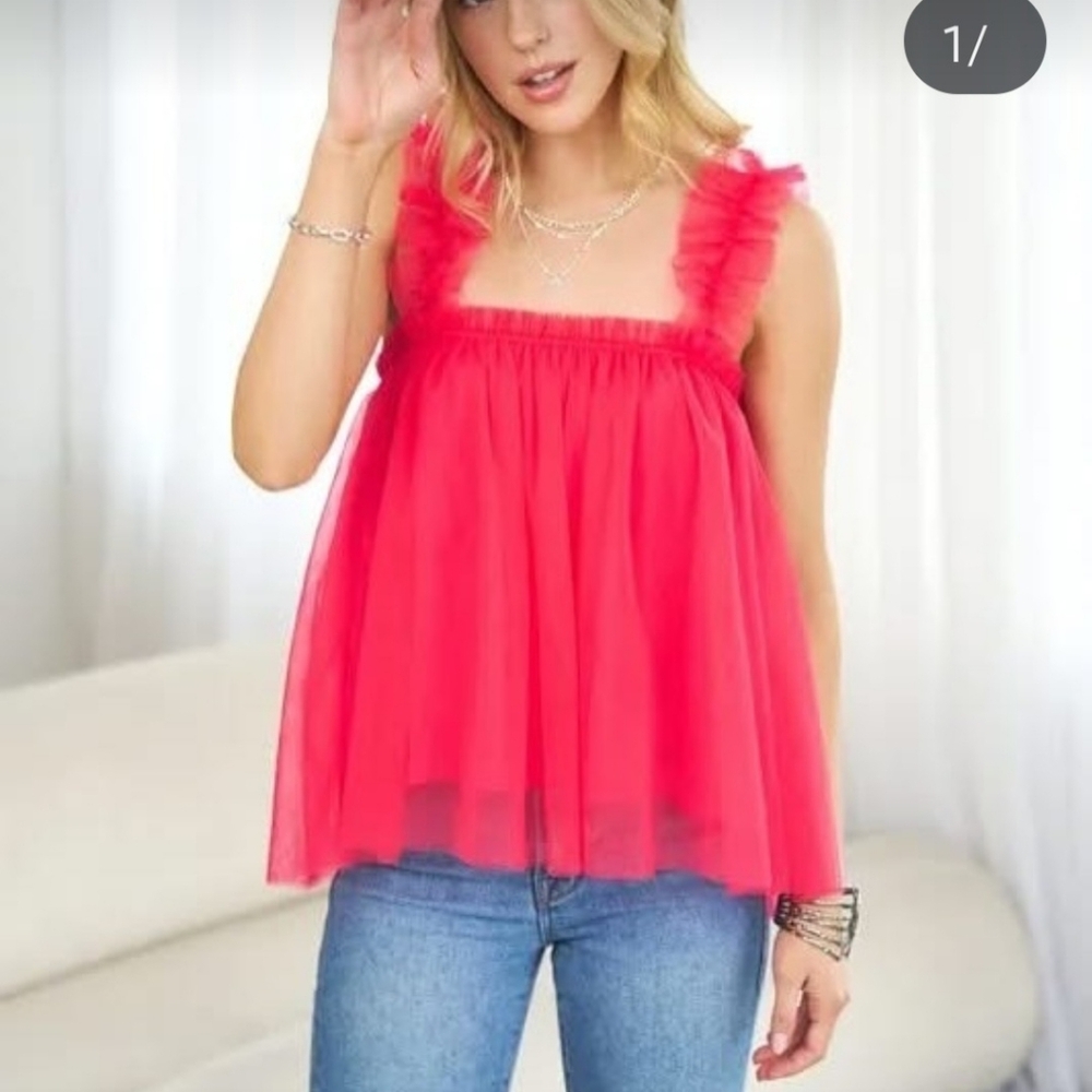 Women's Pink Ruffle Top . Also Have The Same Top In Yellow. Price Is For Both